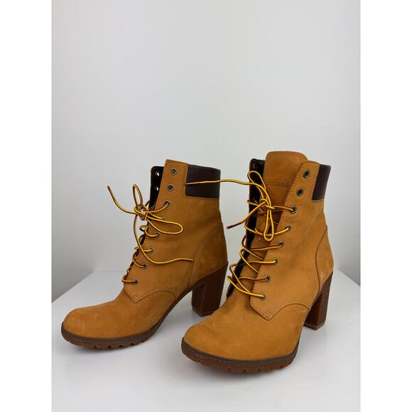 TIMBERLAND Glancy Women's Bootie 7.5 Tan Leather Block Heel Ankle Boots 8715A - Picture 3 of 9